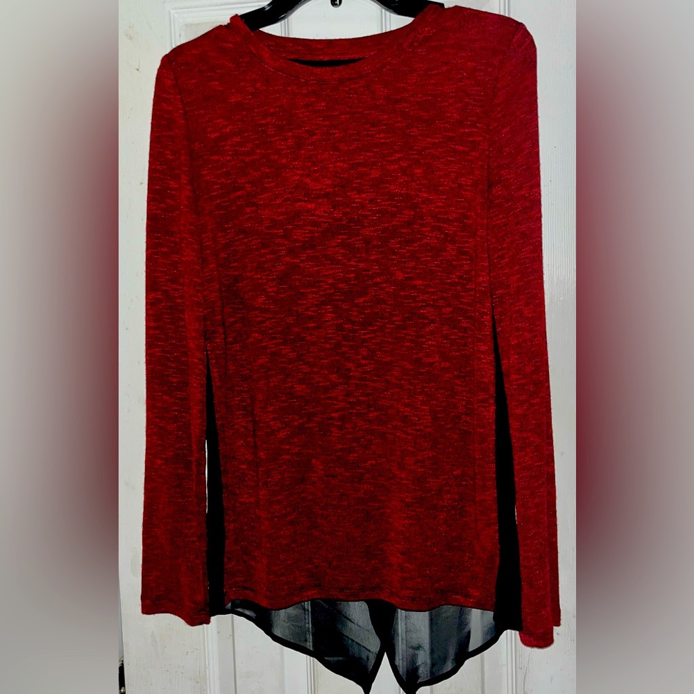 Mossimo Burgundy and Black Lightweight Top with Sheer Black Fabric on Sides, S